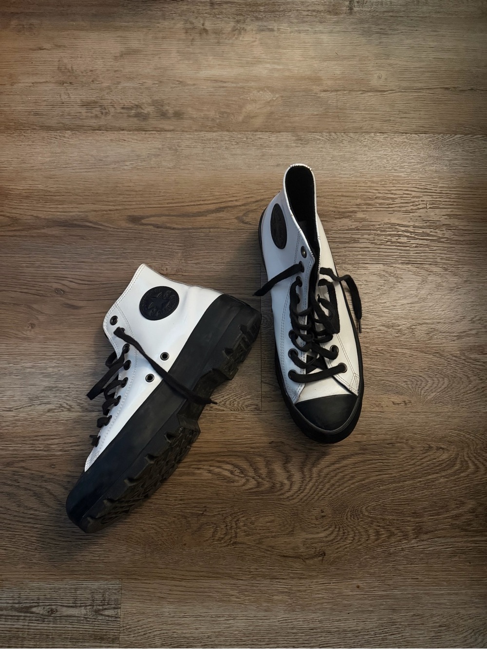 Converse White and Black High-Top Platform Sneakers